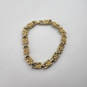 Vintage USA signed Gold Tone Gold Nugget Style Link‎ Bracelet READ